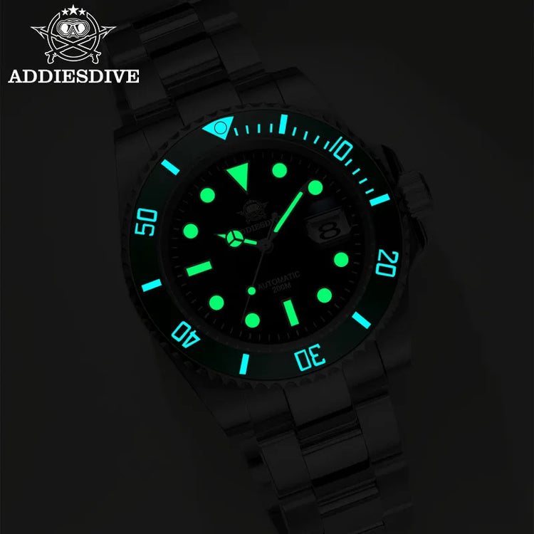 ADDIESDIVE AD2503 Luxury Men Watch Water Sapphire Glass Waterproof 200M C3 Super Luminous Calendar Automatic Mechanical Watch