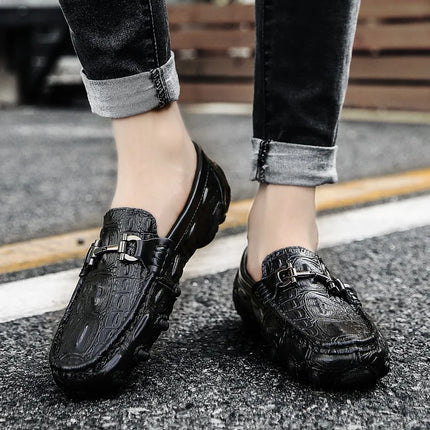 Scarpe Casual da uomo in vera pelle stile coccodrillo mocassini per scarpe comodi da uomo scarpe da uomo Casual Slip on semplici scarpe da guida