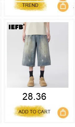 IEFB Niche Pantaloncini in denim da uomo con schizzi di vernice, casual, a gamba larga, alla moda, vestibilità ampia, lunghezza al ginocchio, 9X3271