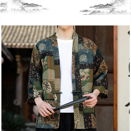 Camicie in Lino Stile Etnico con Stampa Yukata per Uomo e Donna, Abbigliamento Asiatico, Kimono Giapponese Harajuku, Camicie Retrò da Uomo