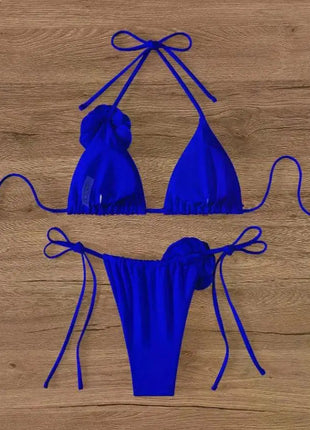 Bikini Sexy con Fiori 3D e Lacci Sulla Schiena, Costume da Bagno Femminile Due Pezzi, Set Bikini, Abbigliamento da Spiaggia, Taglie S-L PlatiNum