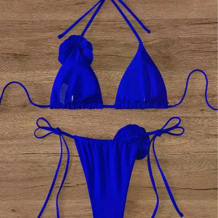 Bikini Sexy con Fiori 3D e Lacci Sulla Schiena, Costume da Bagno Femminile Due Pezzi, Set Bikini, Abbigliamento da Spiaggia, Taglie S-L PlatiNum