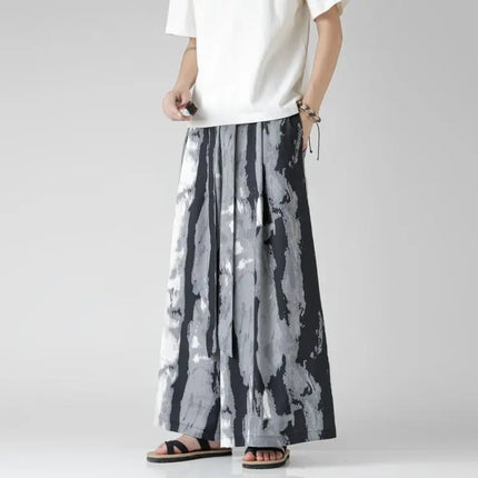 Pantaloncini da uomo casual larghi con stampa da spiaggia, in seta ghiaccio sottile, comodi, a gamba larga, stile Harajuku, streetwear