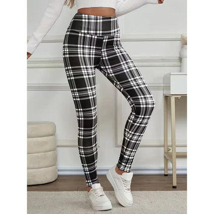 Women Lamb Wool Plaid Leggings Autumn Winter Out Wear Vintage Street Warm Leggings Woman High Waist Thicken Plush Lined Leggings PlatiNum