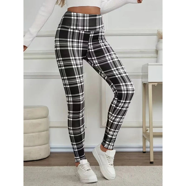 Women Lamb Wool Plaid Leggings Autumn Winter Out Wear Vintage Street Warm Leggings Woman High Waist Thicken Plush Lined Leggings PlatiNum