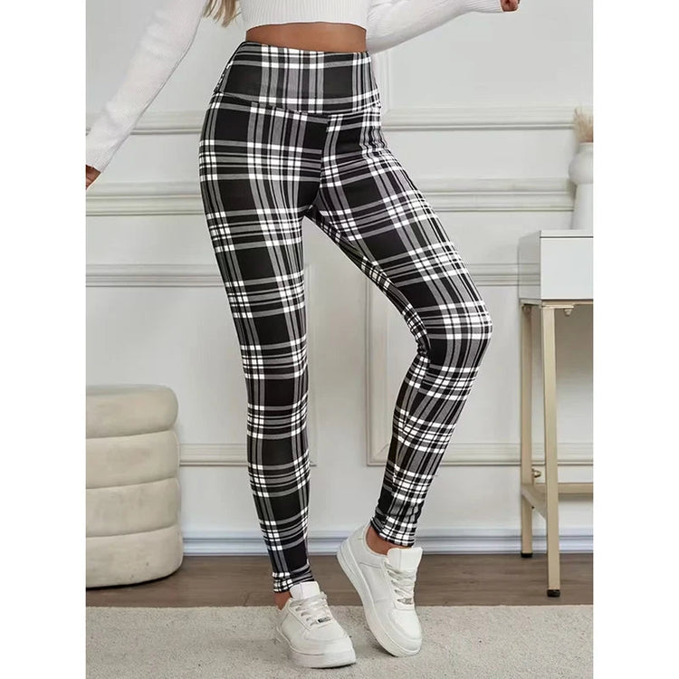 Women Lamb Wool Plaid Leggings Autumn Winter Out Wear Vintage Street Warm Leggings Woman High Waist Thicken Plush Lined Leggings PlatiNum