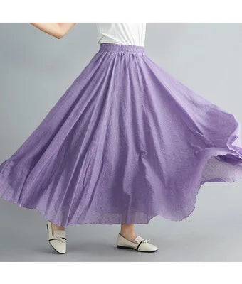 nuove gonne lunghe in cotone di lino da donna 2020 gonne lunghe a pieghe in vita elastica spiaggia Boho gonne estive vintage Faldas Saia