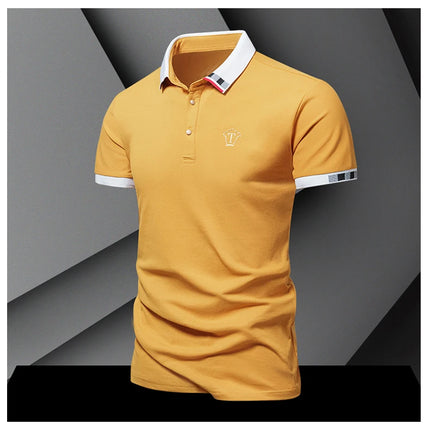 Men's New Summer 2024 Pure Cotton Short-Sleeve T-shirt Men's High-End Casual Lapel Half-Sleeve Polo Men's Top