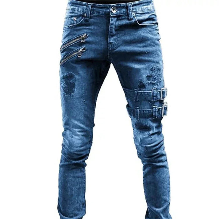 2023 Plus Size Straight Jeans Man Pants Spring Summer Boyfriend Jeans Streetwear Skinny Zips 3 Colors Cacual Long Denim Trousers PlatiNum