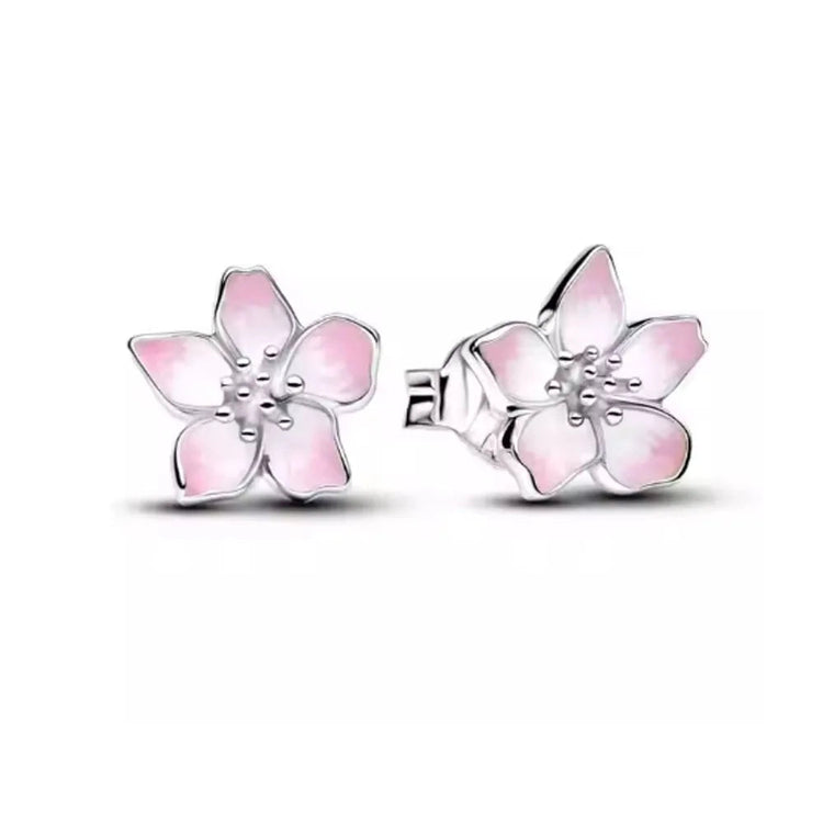 Orecchini e Ciondolo con Zirconi Scintillanti, Combinazione Fiore di Ciliegio e Farfalla, Orecchini in Argento 925, Regalo Ideale per Donne platinumshop