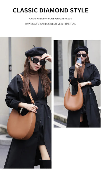 2025 New Genuine Leather Women Half Moon Bag Shoulder Ladies Luxury Underarm bag Commuter Shopping Handbag Bag For Women Gift