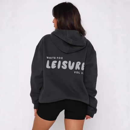 Women Oversized Hoodie White Fox Leisure Puff Letter Print Long Sleeve Loose Pullover Casual Streetwear Hoodies & Sweatshirts