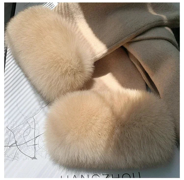OFTBUY Omen Double Face Wool Coat Natural Fur Coat Wool Blend Jacket Winter Warm Elegant Long Sleeve Fur Cuffs Fashion Outerwear