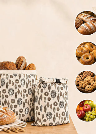 Borsa per Pane in Cotone Riutilizzabile con Chiusura a Fibbia, 2 Pezzi, 43x33cm, Tessuto Traspirante per Cucina e Viaggi