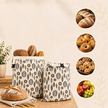 Borsa per Pane in Cotone Riutilizzabile con Chiusura a Fibbia, 2 Pezzi, 43x33cm, Tessuto Traspirante per Cucina e Viaggi