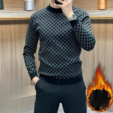 Autumn Winter New Koreon Fashion Fleece Thicken Warm T-Shirt Men Clothing O-Neck Long Sleeve Casual Pullover Bottoming Tops
