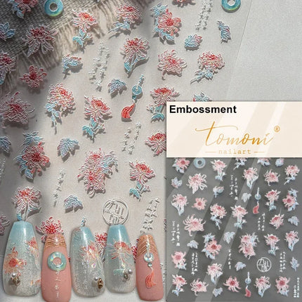 5D Kawaii Lily Nail Art Stickers 1pcs Japanese Pink White Flower With Diamond Self Adhesive Nail Decorations Slider Decals DIY