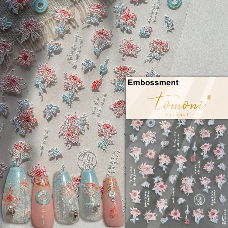 5D Kawaii Lily Nail Art Stickers 1pcs Japanese Pink White Flower With Diamond Self Adhesive Nail Decorations Slider Decals DIY