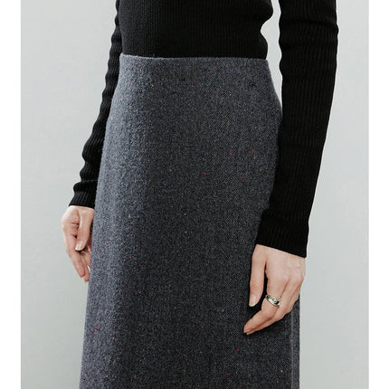 TOYOUTH Women Midi Skirts 2025 Winter NewAsymmetric Dark Gray Speckled Wool Blend Office Pencil Midi Skirt PlatiNum