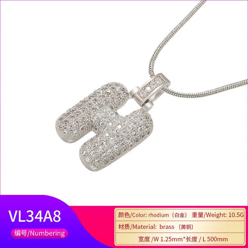 ZHUKOU Colore argento Bubble lettere iniziali collane 26 lettere pendenti collane per le donne Ottone CZ Gioielli all'ingrosso VL34