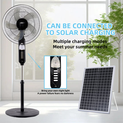 Ventilatore da pavimento ad energia solare 6 - 12 ore di corsa Ventilatore da pavimento portatile regolabile a 3 velocità per porta USB di emergenza oscurante domestica e luce notturna