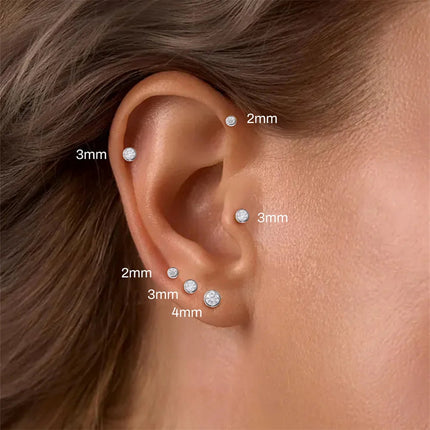 BOAKO 925 Sterling Silver Moissanite 2/3/4mm Round  For Woman 1 Piece geometric Piercing Earrings Party Wedding Fine Jewelry PlatiNum