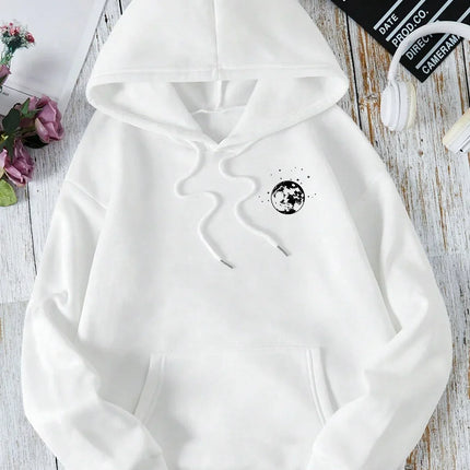New with Different Moon Prints Front and Back Printed kangaroo pocket Hoodies Casual and Fashionable Women's Clothing
