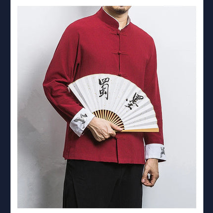 Nuovo gru ricamo top abbigliamento tradizionale cinese per uomo camicie vintage in lino a mezza manica colletto Madarin solido Hanfu Kungfu
