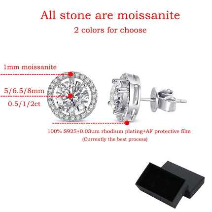 Smyoue 2CT Certified Moissanite Stud Earrings for Women Platinum Plating Sterling Silver Diamond Ear Studs Wedding Fine Jewelry PlatiNum