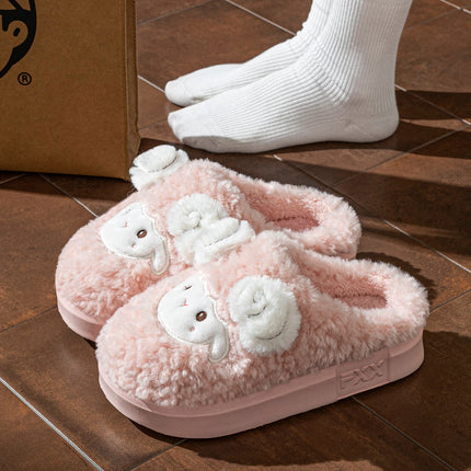 Cute Little Sheep Plush Slippers Women Winter Warm Thick Soft Sole House Shoes Indoor Fuzzy Non-Slip Comfortable Home Slides