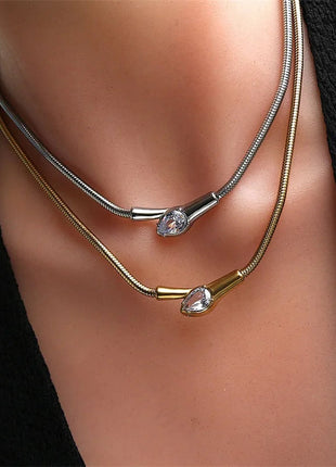 GANEMLY 316L Stainless Steel Snakehead Shining Zircon Necklace Trendy Neck Chain Choker Collar Waterproof Jewelry For Women PlatiNum