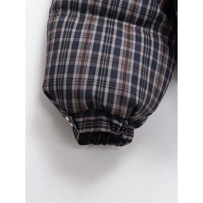 New in Winter High Neck Long Sleeves Zippered Coats for Women Brown Plaid Puffer Anorak with Adjustable Hem Comfy Padded Jackets