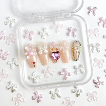 Pink ice-transparent Ribbon Bow Nail Art Accessories Shiny BowKont Resin Nail Charms DIY Manicure Design Nail Decorations Parts