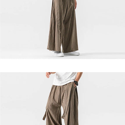 Pantaloni Larghi a Righe da Uomo in Cotone e Lino, Comodi e Traspiranti, Stile Retrò, Moda Casual, Pantaloni Jogger in Stile Nepal