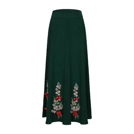62-96cm Waist Fall Winter Long Skirts Women Elegant Handmade Embriodery Crochet Red Fruit Cashmere Wool Knitted Emerald Skirts PlatiNum