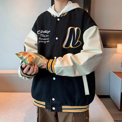 Embroidery Baseball Uniform Man Casual Jackets New Autumn Splicing Trendy Jacket Fashion High Street Outerwear Loose Clothes