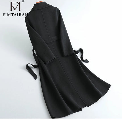 Fimtairah 100% Wool Coat women's Autumn/Winter   coat women's mid-length over the knee   slim   wo new double-sided