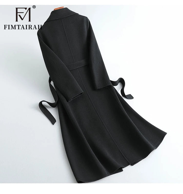 Fimtairah 100% Wool Coat women's Autumn/Winter   coat women's mid-length over the knee   slim   wo new double-sided