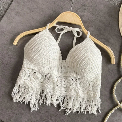 Sexy Boho Beach Holiday Canotta Halter Donna Crochet Maglia Costume da bagno Reggiseno Backless Vest Hollow Nappa Canotta Crop Top da donna platinumshop