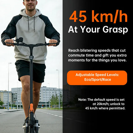 Monopattino Elettrico Pieghevole Fynzo S11, Velocità Massima 45km/h, 1100W 48V/15.6Ah, Doppia Sospensione, Autonomia 60km, Pneumatici Tubeless da 10'', Potenza di Picco 1100W, NFC