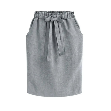 Elegante Gonna Midi Verde in Cotone da Donna, Stile Matita per Ufficio, Vita Elastica con Dettaglio Fiocco, Primavera Estate 2026