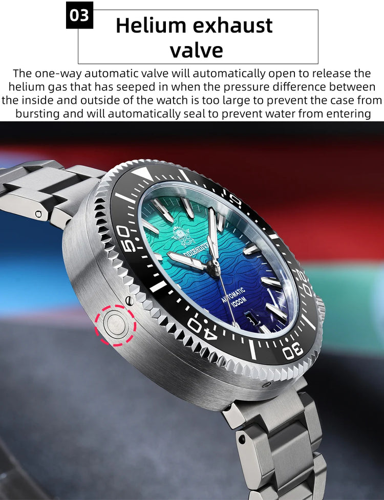 ADDIESDIVE 46mm Men Automatic Watch Sapphire Gradient Ice Hockey 1000m Dive Waterproof Mechanical Watch Ceramic Bezel Luminous