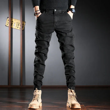 Streetwear Fashion Men Jeans Elastic Stretch Slim Fit Spliced Designer Casual Cargo Pants Hombre Hip Hop Joggers Men Overalls