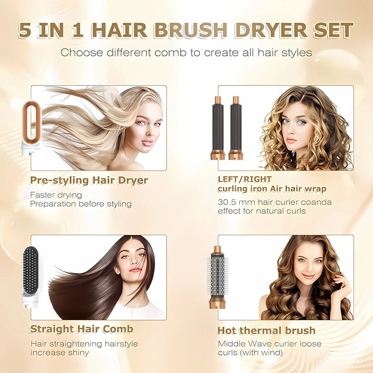 LUXLOCK 5-In-1 Hair Dryer Curling Iron Hot Air Comb Dyso Air Bag Hair Dryer Styling Tool Straightener Hairdressing Tool Gift