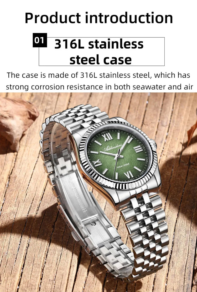 ADDIESDIVE 36mm AD2512 Watch For Men BGW9 Luminous Jubilee Strap 100m Waterproof Sapphire Glass VH31 Movement Quartz Watch Reloj