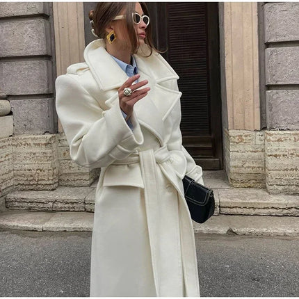 Fashion Solid Women's Wool Coat Lapel Double Breasted Button Long Sleeves Loose Coat Chic 2026 Autumn Winter New Street Wear