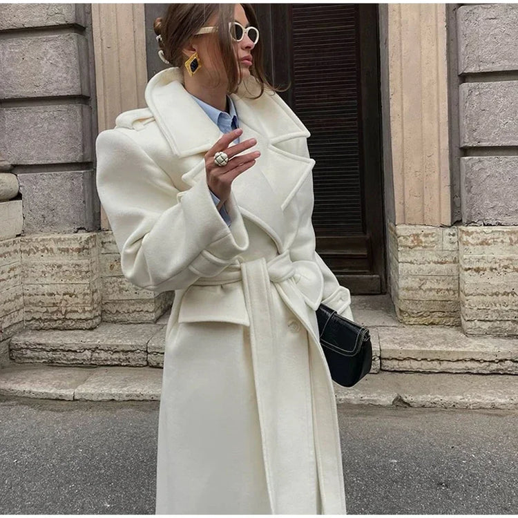 Fashion Solid Women's Wool Coat Lapel Double Breasted Button Long Sleeves Loose Coat Chic 2026 Autumn Winter New Street Wear
