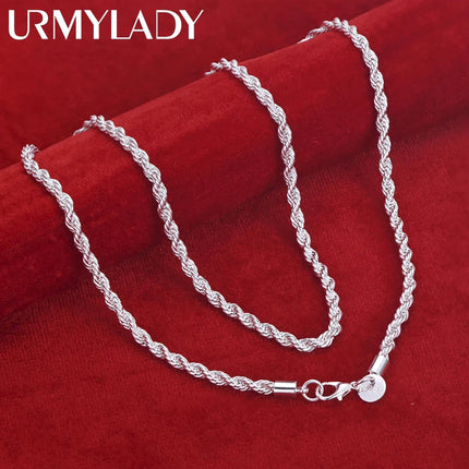 16-24inch for women men Beautiful fashion 925 Sterling Silver charm 4MM Rope Chain Necklace fit pendant high quality jewelry PlatiNum
