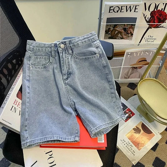 Ladies High Waist Wide Leg Denim Shorts Retro Blue A-Line Slim Fit Spring Summer Womens Casual Clothing 2026 PlatiNum