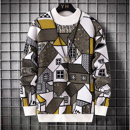 Men's wool pullovers 2025 men winter korean style grid pattern warm Sweaters O-neck men sweaters autumn men size M-3XL